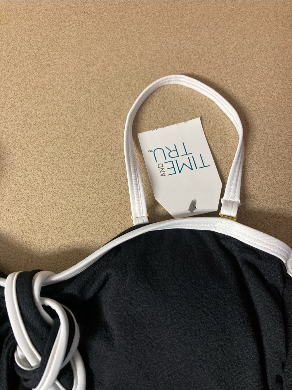 Time and Tru Black Swim Tankini Top with White Trim - Picture 2 of 8